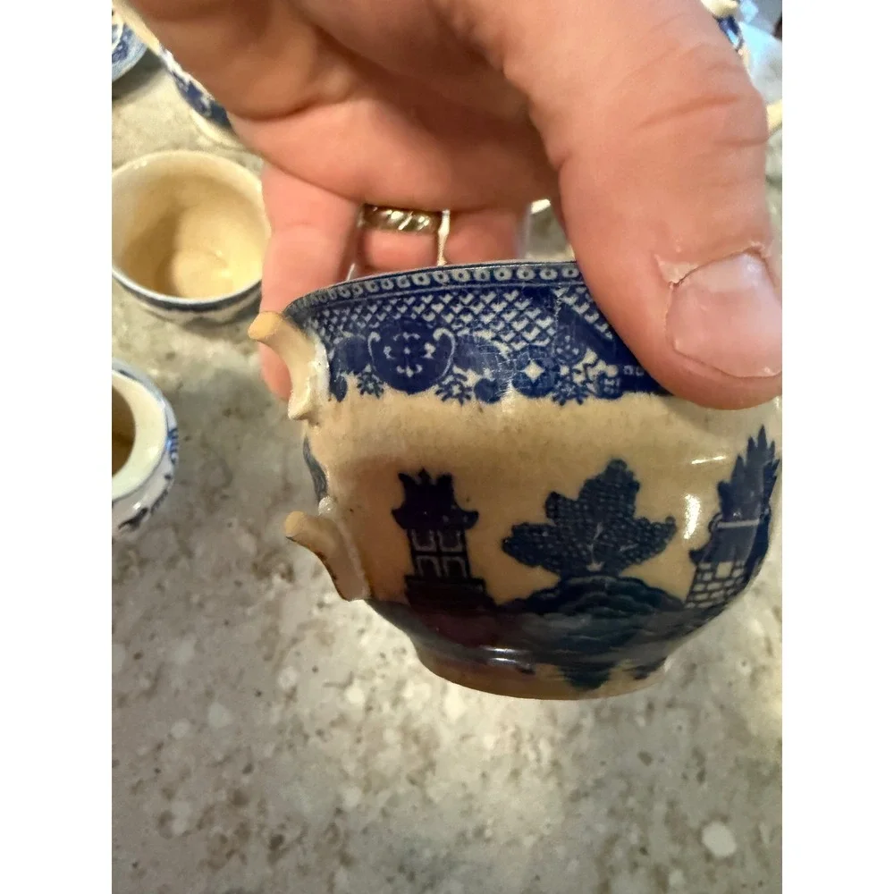 Vintage Blue Willow Tea Set Occupied Japan Blue White Transferware 18pc As-Is